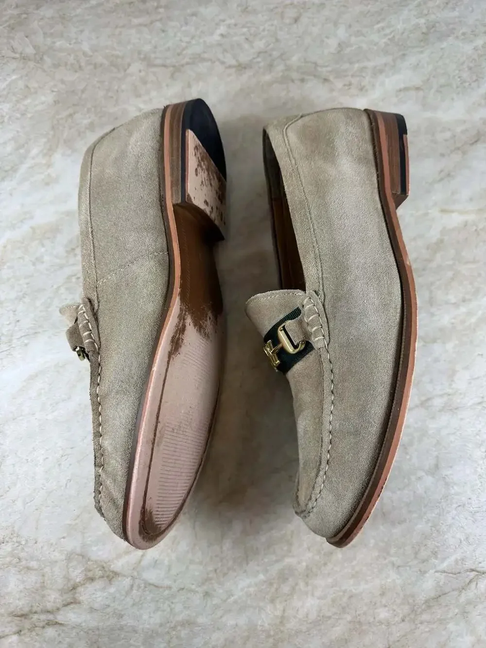 Walk London Mens Sand Suede Horsebit Loafers Green Gold Slip On Shoes US 9